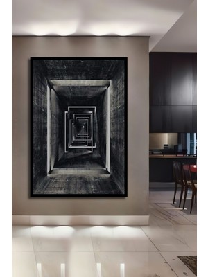 Soyut Derinlik Dekoratif Ahşap Tablo Çerçeve Görünümlü Dikey Duvar Dekorasyon Tablosu