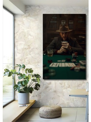 Dekoratif Dikey Poker Oynayan Adam Duvar Tablo Ahşap Dikdörtgen Tablo