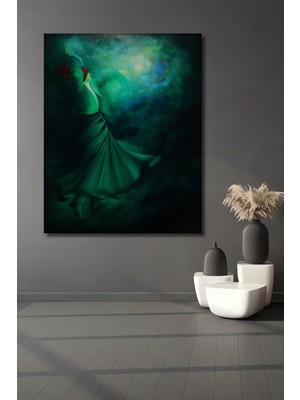 Dekoratif Dikey Semazen Spiritüel Sanat Duvar Tablo Ahşap Dikdörtgen Tablo