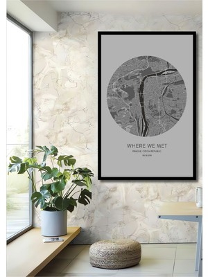 Prague Harita Şehir Ahşap Çerçeve Print Tablo Duvar Dekorasyon Ürünü Çerçeve Görünümlü Duvar Tablo