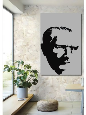 Teona Ahşap Dekoratif Dikey Karakalem Atatürk Duvar Tablo Ahşap Dikdörtgen Tablo