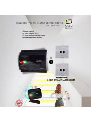 Ankara Teknik Akıllı Merdiven At-Eco OLED Serisi Akıllı Modül + 2 Adet Lazer Sensör (Profesyonel Lazer Sensör)
