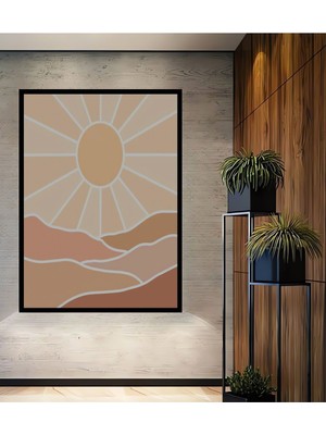 Dekoratif Bohem Minimalist Soyut Çizim Ahşap Tablo Çerçeve Görünümlü Dikey Duvar Dekorasyon Tablosu