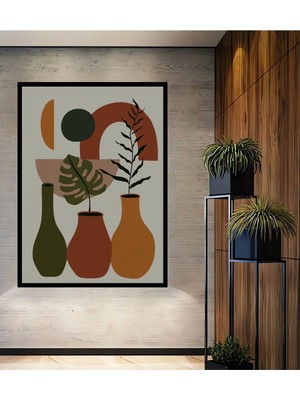 Teona Ahşap Dekoratif Bohem Minimalist Soyut Çizim Ahşap Tablo Çerçeve Görünümlü Dikey Duvar Dekorasyon Tablosu