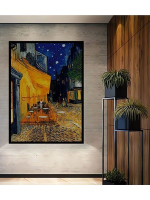 Teona Ahşap Cafe Terrace At Night Vincent Van Gogh Ahşap Tablo Çerçeve Görünümlü Dikey Duvar Dekorasyon Tablosu