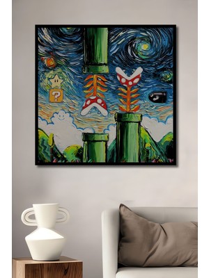 Teona Ahşap Ahşap Tablo Van Gogh Style Mario Resim Oyun Odası 3 Boyutlu Çerçeve Görünümlü Dikey Duvar Tablo