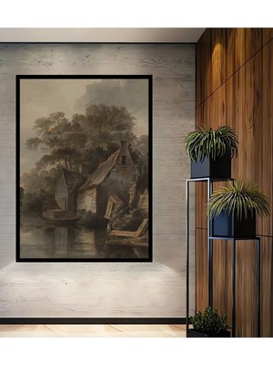 Ahşap Vintage Manzara Galeri Duvarı,sanatsal Baskı,tablo Çerçeve Görünümlü Dikey Duvar Tablo