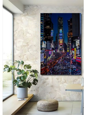 Dekoratif Dikey New York Şehir Manzarası Duvar Tablo Ahşap Dikdörtgen Tablo