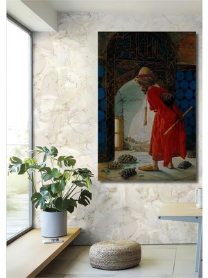 Dekoratif Dikey Kaplumbağa Terbiyecisi Modern Sanat Duvar Tablo Ahşap Dikdörtgen Tablo