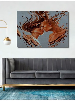 Dekoratif Tasarım Parçalarından Doğan Aşk Hd Ahşap Tablo Şık Yatay Duvar Dekorasyon Tablosu