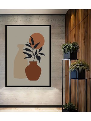 Teona Ahşap Dekoratif Bohem Minimalist Soyut Çizim Ahşap Tablo Çerçeve Görünümlü Dikey Duvar Dekorasyon Tablosu
