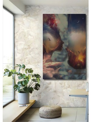 Dekoratif Dikey Kozmik Ruh Çifti Spiritual Modern Sanat Duvar Tablo Ahşap Dikdörtgen Tablo
