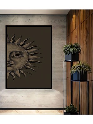 Teona Ahşap Dekoratif Bohem Minimalist Soyut Çizim Ahşap Tablo Çerçeve Görünümlü Dikey Duvar Dekorasyon Tablosu