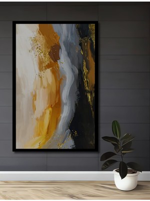 Teona Ahşap Modern Yağlı Boya Görünümlü Soyut Ahşap Tablo Çerçeve Görünümlü Dikey Duvar Dekorasyon Tablosu