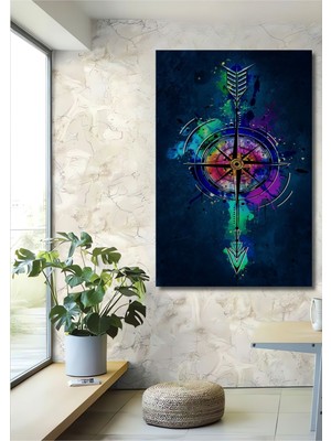 Dekoratif Dikey Pusulanın Ucundaki Ok Duvar Tablo Ahşap Dikdörtgen Tablo