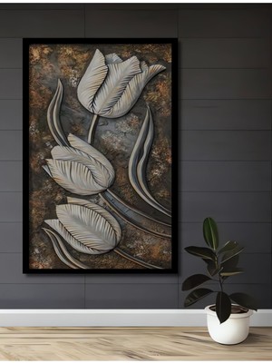 Ahşap The Garden Lale Temalı Masif Ağaç 3 Boyutlu Tablo Çerçeve Görünümlü Dikey Duvar Tablo