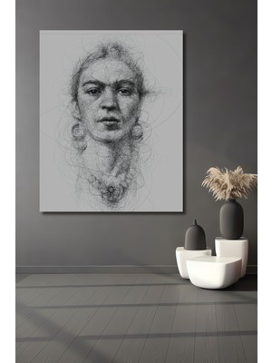 Teona Ahşap Dekoratif Dikey Karakalem Kadın Duvar Tablo Ahşap Dikdörtgen Tablo