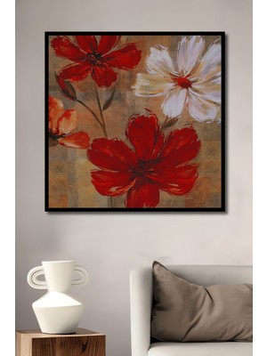 Dekoratif Çiçek Desenli Vintage Ahşap Tablo Çerçeve Görünümlü Dikey Duvar Dekorasyon Tablosu