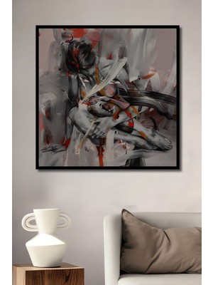 Soyut Kadın Nü Yağlı Boya Görünümlü Efektli Woman Art Kare Ahşap Tablo Çerçeve Görünümlü Duvar Tablo