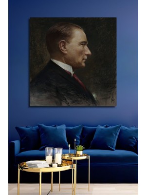 Dekoratif Dikey Atatürk Modern Sanat Yağlı Boya Görünümlü Duvar Tablo Ahşap Dikdörtgen Tablo