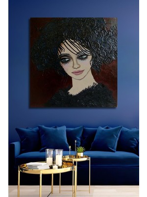 Teona Ahşap Dekoratif Dikey Kıvırcık Saçlı Kadın Modern Sanat Duvar Tablo Ahşap Dikdörtgen Tablo