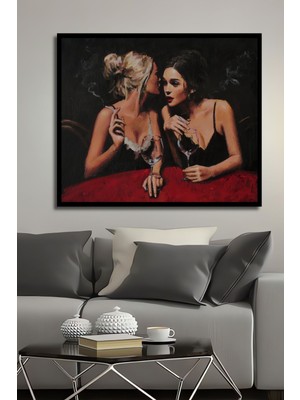 Teona Ahşap Dekoratif Yatay Şarap Içen Kadınlar Duvar Tablo Ahşap Dikdörtgen Tablo