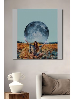 Dekoratif Dikey Modern Sanat Ay Duvar Tablo Ahşap Dikdörtgen Tablo