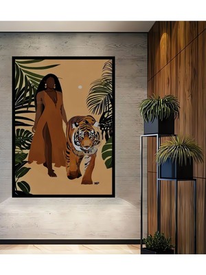 Teona Ahşap Dekoratif Bohem Minimalist Soyut Çizim Ahşap Tablo Çerçeve Görünümlü Dikey Duvar Dekorasyon Tablosu