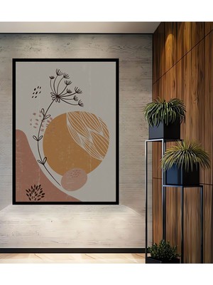 Teona Ahşap Dekoratif Bohem Minimalist Soyut Çizim Ahşap Tablo Çerçeve Görünümlü Dikey Duvar Dekorasyon Tablosu