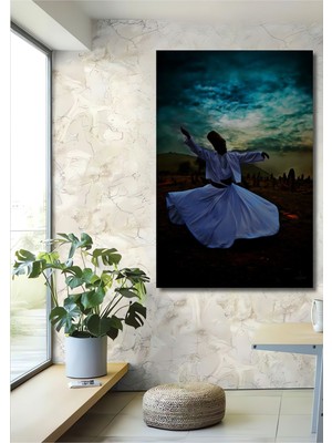 Dekoratif Dikey Semazen Duvar Tablo Ahşap Dikdörtgen Tablo