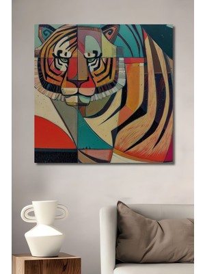 Teona Ahşap Dekoratif Dikey Modern Sanat Kaplan Duvar Tablo Ahşap Dikdörtgen Tablo