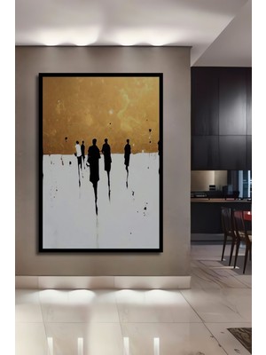 Modern Soyut Silüetler Lüks Dekoratif Ahşap Tablo Çerçeve Görünümlü Dikey Duvar Dekorasyon Tablosu