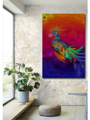 Dekoratif Dikey Tavus Kuşu Modern Sanat Duvar Tablo Ahşap Dikdörtgen Tablo