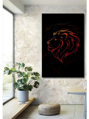 Teona Ahşap Dekoratif Dikey Modern Aslan Çizim Duvar Tablo Ahşap Dikdörtgen Tablo