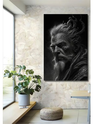 Dekoratif Dikey Yaşlı Adam Duvar Tablo Ahşap Dikdörtgen Tablo