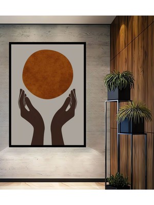 Dekoratif Bohem Minimalist Soyut Çizim Ahşap Tablo Çerçeve Görünümlü Dikey Duvar Dekorasyon Tablosu