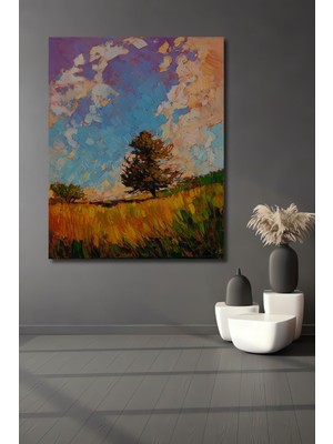 Dekoratif Dikey Modern Sanat Yağlı Boya Görünümlü Duvar Tablo Ahşap Dikdörtgen Tablo