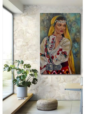 Dekoratif Dikey Modern Sanat Köylü Kadın Duvar Tablo Ahşap Dikdörtgen Tablo