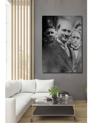 Teona Ahşap Dekoratif Dikey Atatürk Siyah Beyaz Duvar Tablo Ahşap Dikdörtgen Tablo
