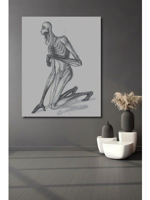 Teona Ahşap Dekoratif Dikey Karakalem Yaşayan Ölü Duvar Tablo Ahşap Dikdörtgen Tablo