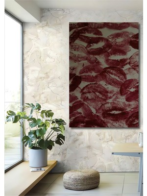 Teona Ahşap Dekoratif Dikey Kırmızı Dudaklar Modern Tasarım Duvar Tablo Ahşap Dikdörtgen Tablo