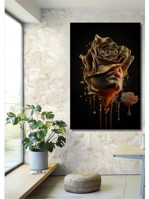 Dekoratif Dikey Modern Sanat Eriyen Altın Kadın Duvar Tablo Ahşap Dikdörtgen Tablo