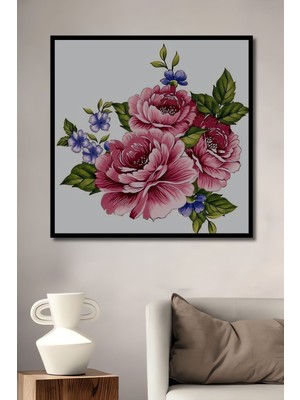 Dekoratif Yatay Çiçekler Duvar Tablo Ahşap Dikdörtgen Tablo