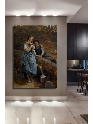 Teona Ahşap Dekoratif Dikey Çoban ve Köylü Kadın Sanat Duvar Tablo Ahşap Dikdörtgen Tablo
