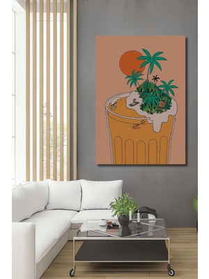 Dekoratif Dikey Bardaktaki Plaj Duvar Tablo Ahşap Dikdörtgen Tablo