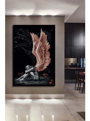 Teona Ahşap Dekoratif Melek Ahşap Tablo Çerçeve Görünümlü Dikey Duvar Dekorasyon Tablosu