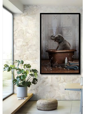 Ahşap Tablo,küvet Fil 3 Boyutlu ,banyo ,hayvan Duvar Süsü Çerçeve Görünümlü Dikey Duvar Tablo