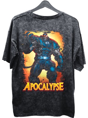 Fuddy Moda Unisex Apocalypse Baskılı Yıkamalı Tişört, Oversize Marvel Comics Baskılı Retro T-Shirt