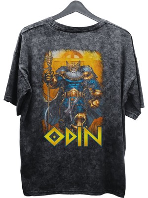 Fuddy Moda Unisex Odin Baskılı Yıkamalı Tişört, Oversize Marvel Comics Baskılı Vintage T-Shirt