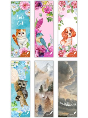 Fobinote Hayvan Temalı 6'lı Kitap Ayraç Seti 5x15 cm Mat Kaplama Renkli Tasarımlar